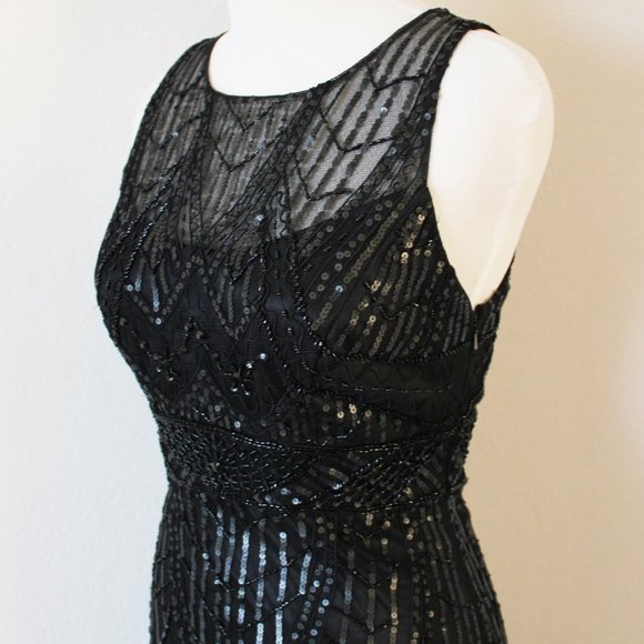 NEW Sue Wong 1920s Gatsby Art Deco Black Beaded & Sequined Cocktail Dress 0 - Picture 6 of 12